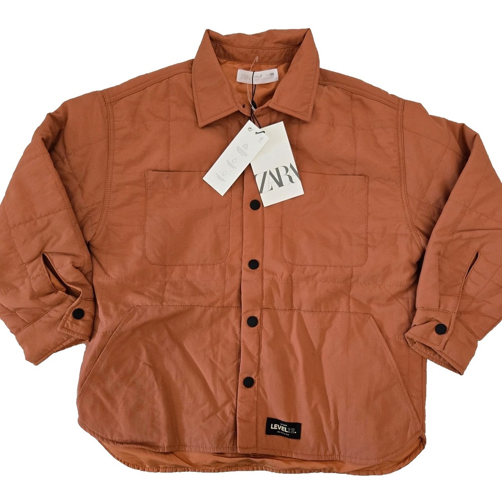 NWT ZARA Kids Quilted Overshirt Jacket "Skate TIME" Back Print, Size 7 / 122 cm